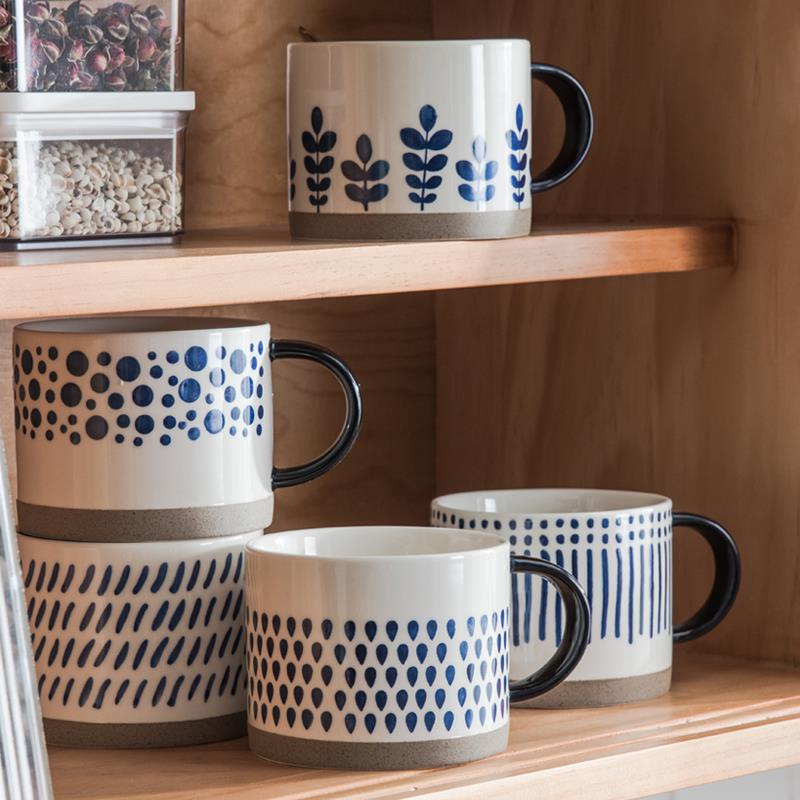 日式大容量早餐杯手绘粗