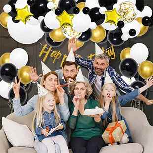 开业120件黑白金拱形花环气球套装婚礼庆典生日派对毕业庆祝活动