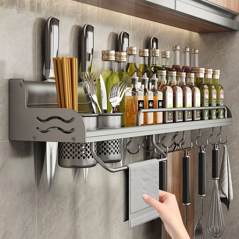 厨房置物架免打孔多功能刀架壁挂式调味料用品收纳架筷子大全家用