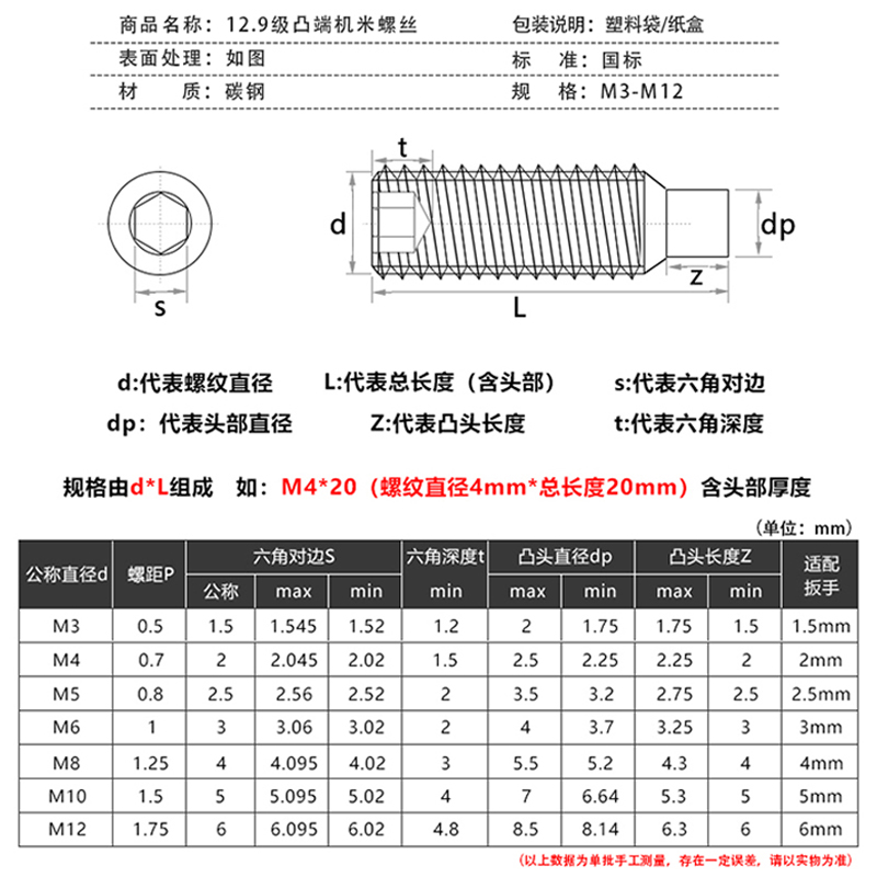 级凸端机米螺丝顶高强度