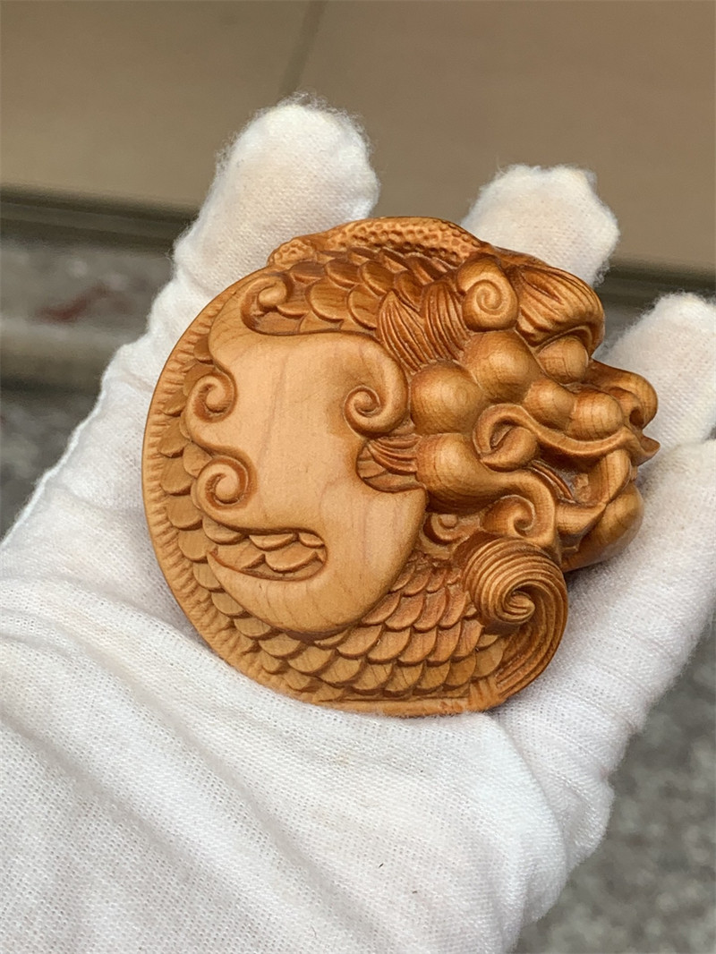 太行崖柏木雕手把件鱼化龙实木雕刻龙头鱼尾汽车挂件没上漆没上胶