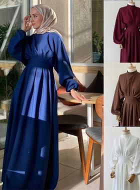 阿拉伯马来民族风土耳其迪拜收腰显瘦通勤长袍女Arab Robe Dress