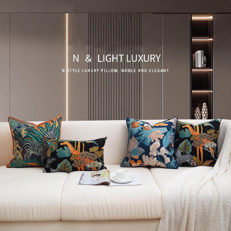 美式丛林系列家居客厅沙发靠枕样板间设计师色织提花荷兰绒抱枕套