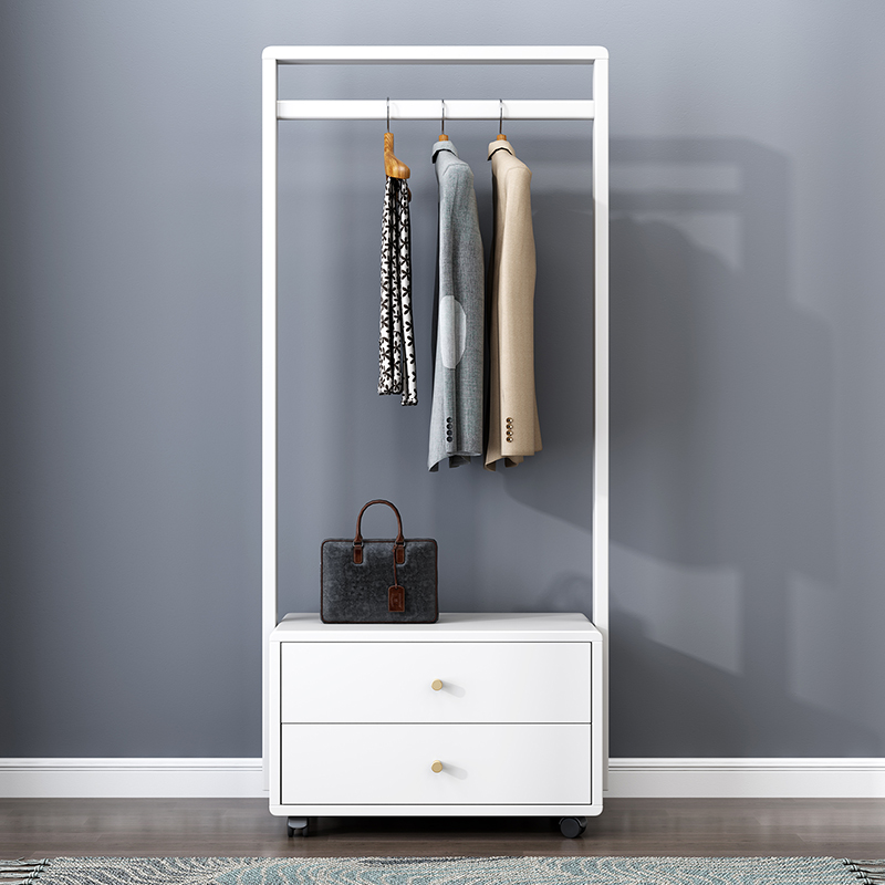 北欧实木衣帽架落地卧室收纳储物带抽屉挂衣架现代简约家用衣服架