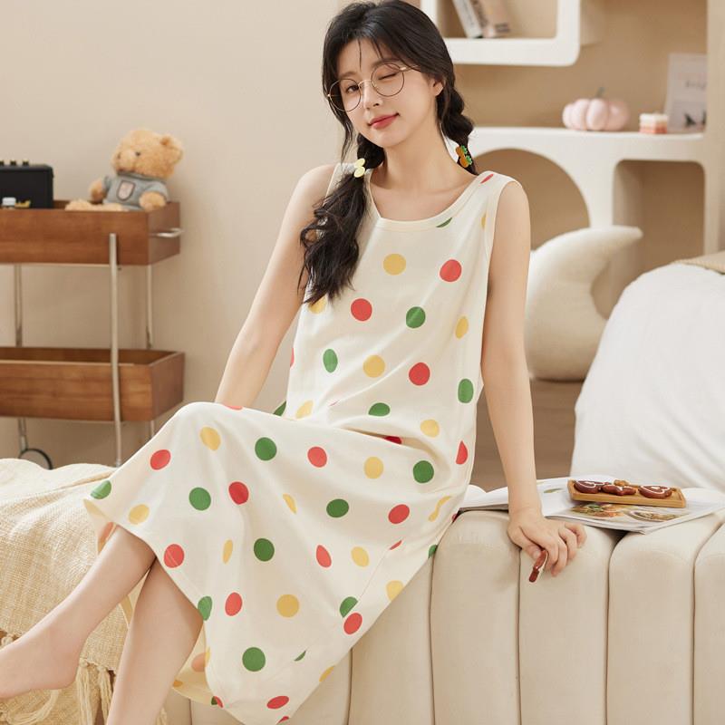 睡衣女夏季带胸垫纯棉背