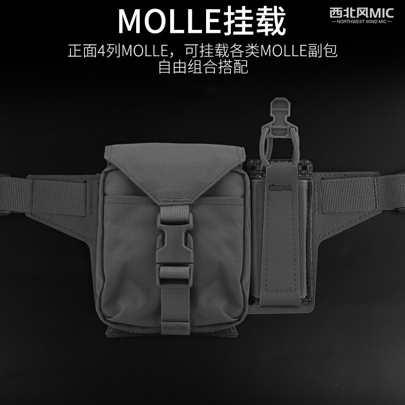 战术腰包插扣转接面板带4格4列MOLLE挂载 可自行组配腰包挎包 - 实物图