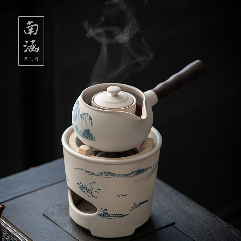 南涵纯手工烧碳炉老岩泥手绘侧把茶壶复古禅意大号煮茶器茶炉套装