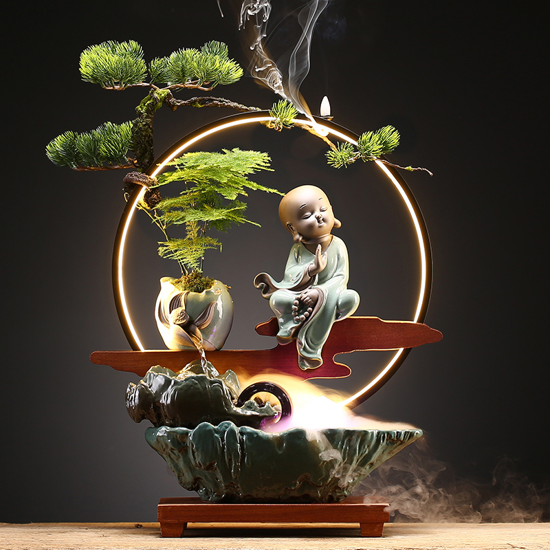 创意流水摆件晶球灯圈倒