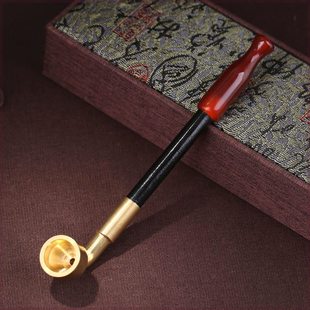 手工烟斗实木烟杆红玛瑙嘴旱烟袋纯铜锅子短款男士烟枪