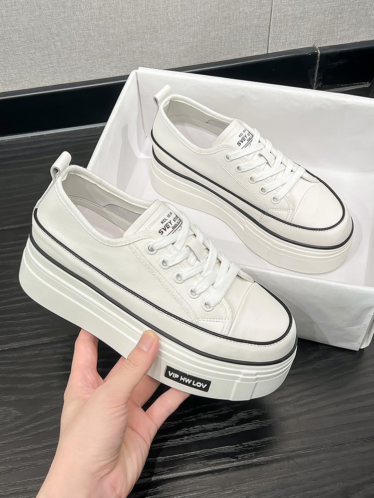 明星同款内增高小白鞋2024秋季新款松糕厚底女鞋6厘米真皮休闲鞋