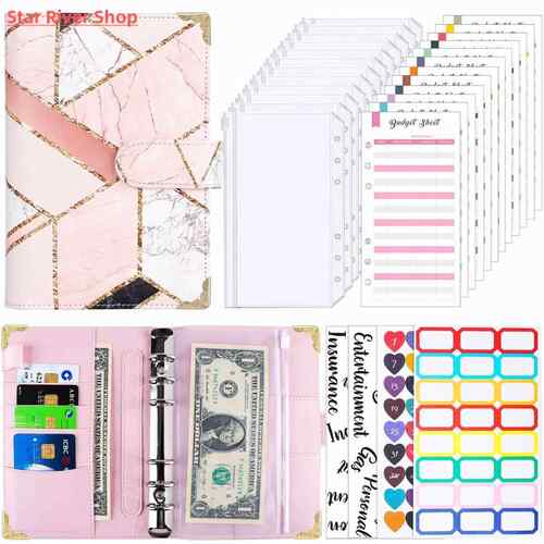 A6 PU Leather Binder Budget Planner Cash Envelopes Wallet wi