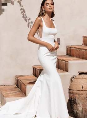 Satin Mermaid Wedding Dress White Chic Boho Bridal Gowns