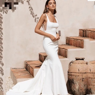 Satin Mermaid Wedding Dress White Chic Boho Bridal Gowns
