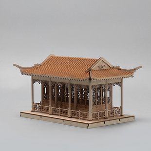 禅意古建筑木制摆件客厅玄关软装 新中式 饰品办公桌书房艺术工艺品