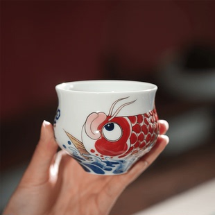 昨明 龙鱼 大肚杯 炉式杯 心宽福自来 茶具茶杯 原创国风手绘陶瓷