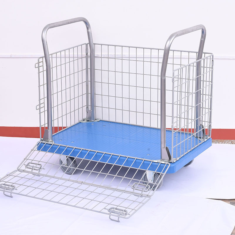 静音围栏拉货车塑料平板网架手推车仓储笼仓库物流搬运拉货小推车