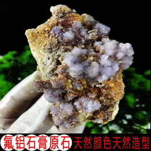 天然氟铝石膏水晶原石头摆件矿物晶体地质岩石教学科普标本