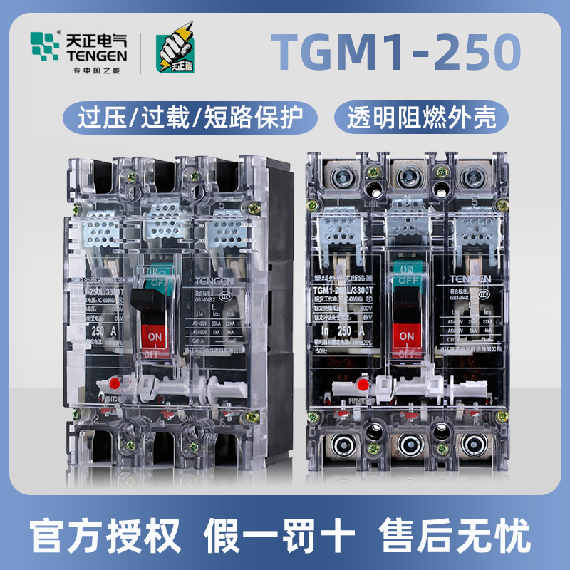 天正电气空气开关塑壳断路器TGM1-250L/3300T透明盖380V
