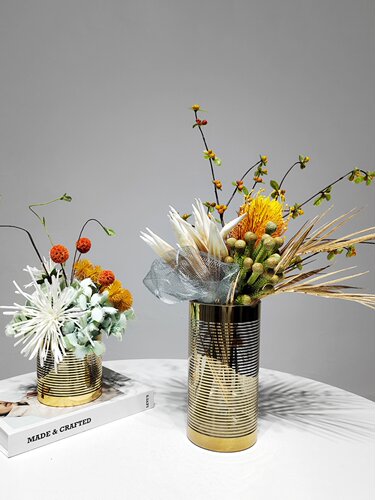 现代轻奢透明金色玻璃花瓶家居软客厅餐桌茶几仿真花艺摆件