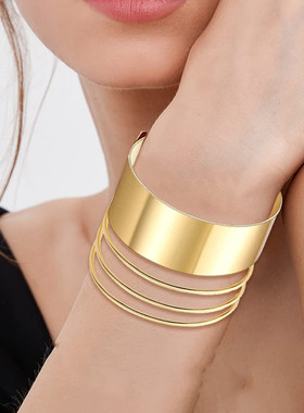 欧美大牌风夸张夜店金属手镯开口朋克手环亚马逊餐巾扣bracelet