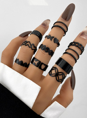 New black joint ring hollow butterfly love ring欧美戒指套装