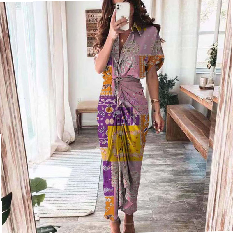 Bandage Beach Dress Lady Elegant Casual Short Sleeve Dresses