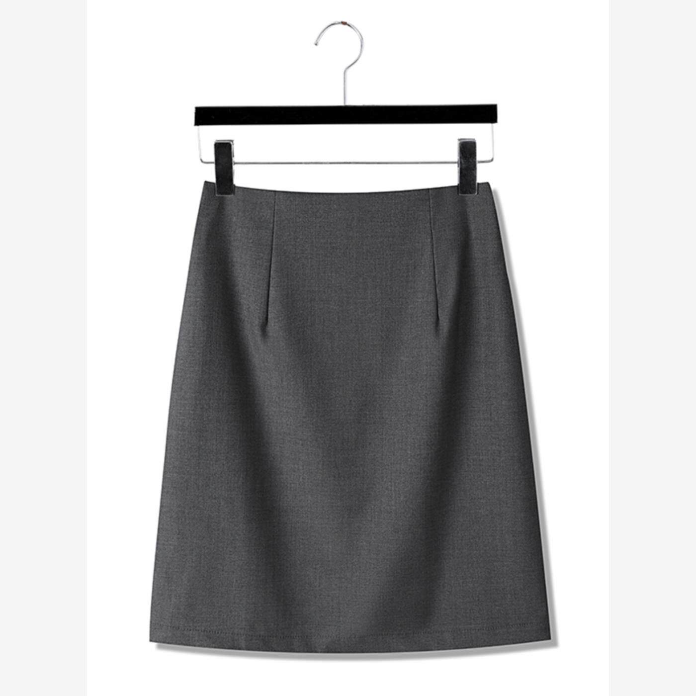 毕业照深灰色a字职业半身裙正装裙黑色工作面试西装短裙夏季薄款