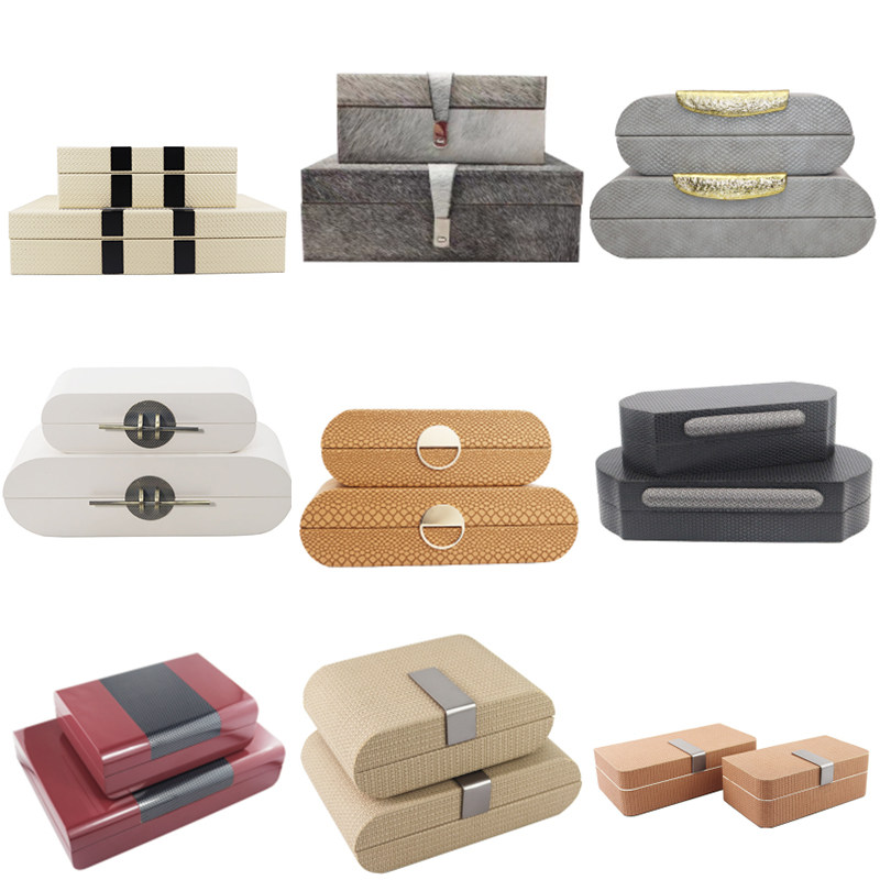 现代新中式皮革储物收纳盒样板房售楼部家居客厅层架软装饰品摆件