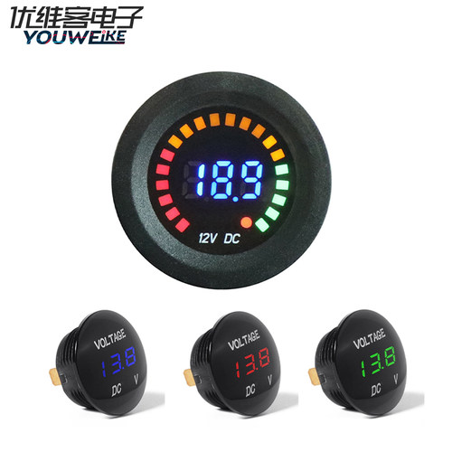 汽车车载电压表圆形电压表D3防水电瓶车电压测量直流5-48V数显表