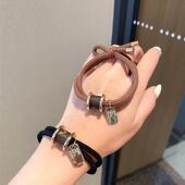 经典 方水晶双绳头绳发圈极简大气奶咖色小众气质百搭绑扎头饰发绳