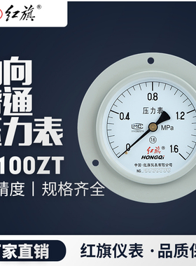 压力表红旗仪表Y-100ZT轴向带边压力表1.6MPA40MP -0.1-0MPA 新品