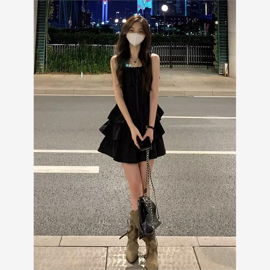 2024新款法式黑色吊带连