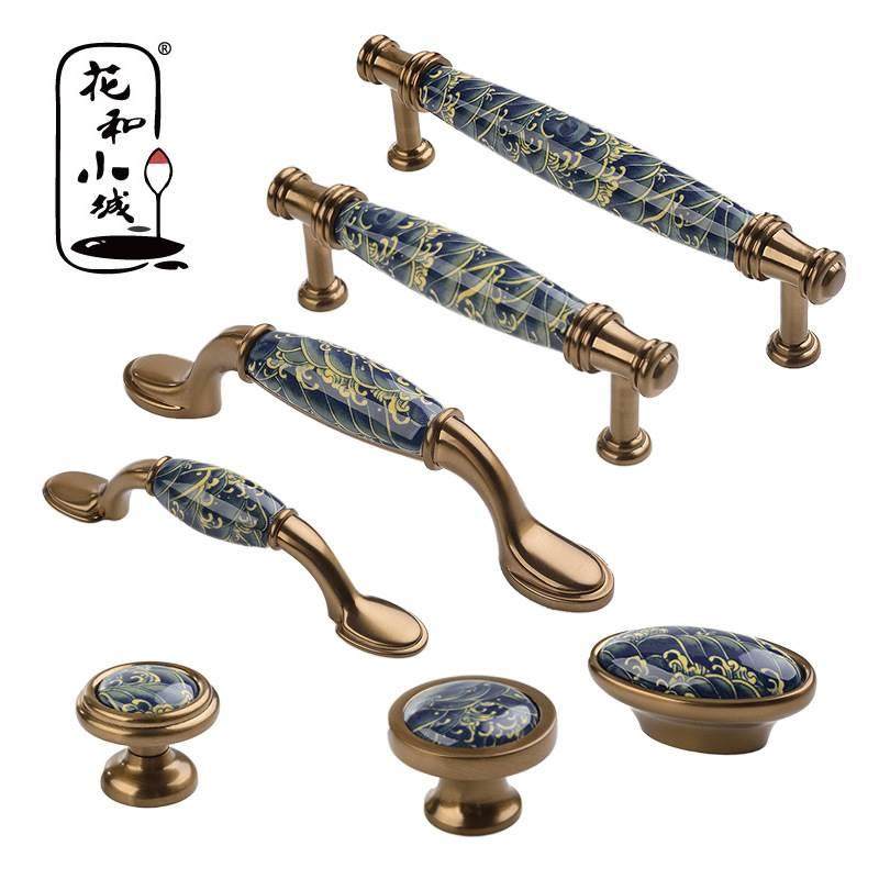 陶瓷拉手欧式现代橱柜门美式衣柜门青古铜仿古小拉手抽屉厨柜把手