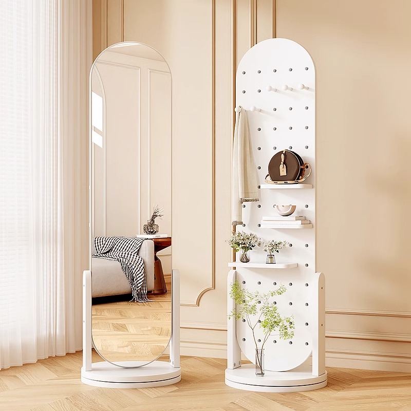 洞洞板穿衣镜全身镜一体可旋转多功能轻奢镜卧室挂衣架落地镜家用