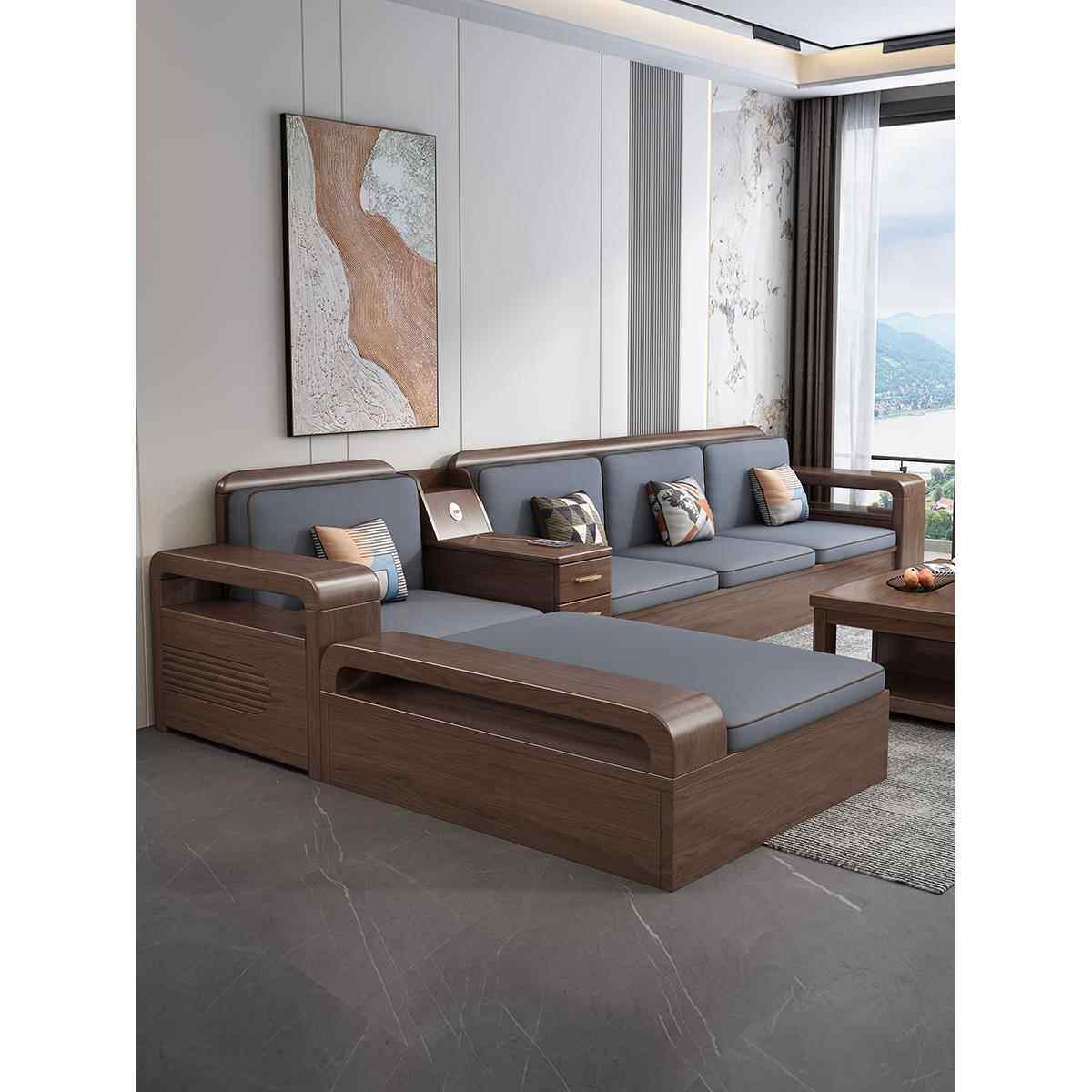 德式实木沙发现代简约小户型胡桃木储物木质家具冬夏两用客厅沙发