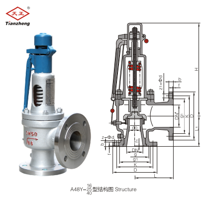 中国天正安全阀A48Y-16/25C弹簧微启式式法兰蒸汽空气锅炉储气罐