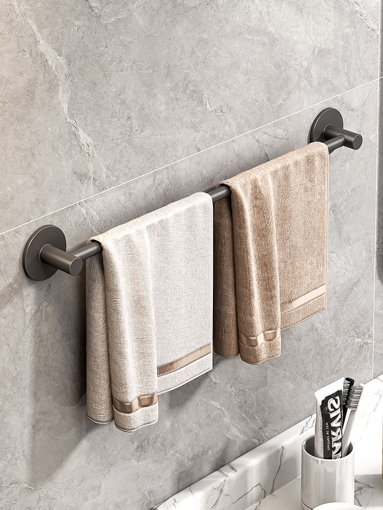 毛巾架免打孔卫生间浴室架子壁挂式凉晾毛巾杆单杆太空铝置物架衣