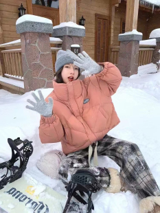 韩国羽绒服女短款 宽松保暖外套设计感立领小个子面包服潮 2023新款