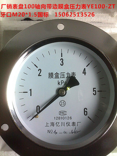 表盘100mm轴向带边膜盒压力表YE100-ZT0-0.6,1,1.6,2.5,4,6,10MPA