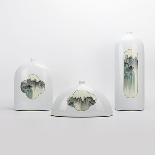 现代新中式创意山水陶瓷花器家居摆件样板间办公室博古架客厅摆设