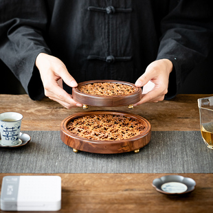 古朴茶承盖碗壶承高端核桃黑胡桃木茶托隔热干泡台小茶盘茶海禅意