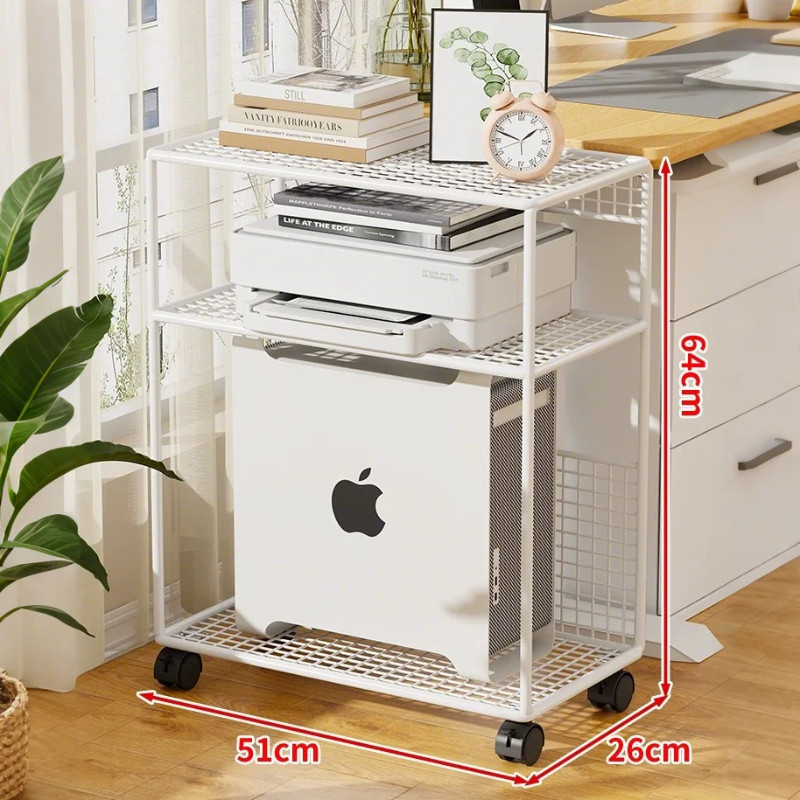 台式电脑桌下主机托架落地小推车带滑轮打印机放置架多层支架铁艺