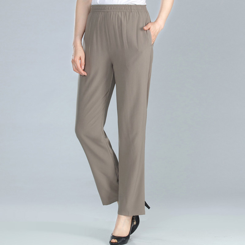 真丝女裤2024年夏季新款妈妈高腰裤子桑蚕丝中老年九分裤薄款女装