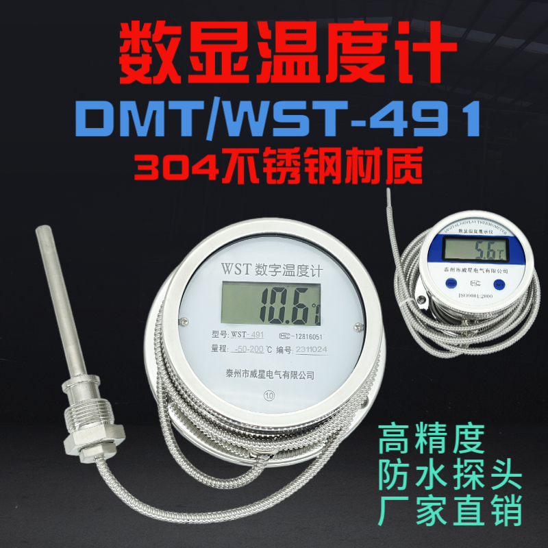 WST/DTM491电子数字工业数显温度计 304不锈钢 高精度防水温度表