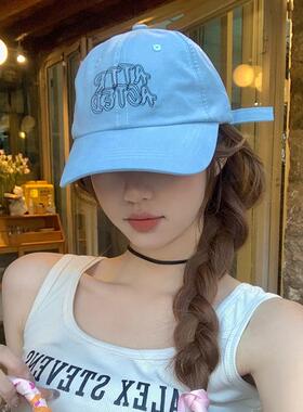春夏薄款软顶透气棒球帽子女韩版显脸小蓝色鸭舌帽纯色百搭防晒帽