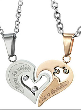 Men Women Gold Silver Lover Couple Necklace I Love You Heart