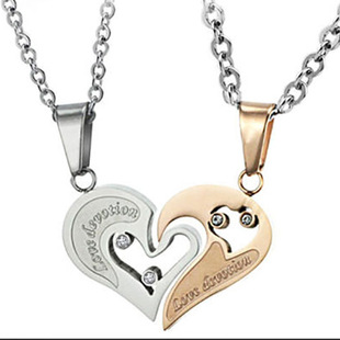 Men Women Gold Silver Lover Couple Necklace I Love You Heart