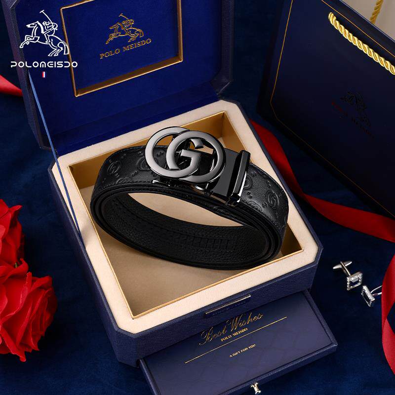 正品保罗皮带男士真皮自动扣正品百搭裤带潮纯牛皮高档品牌腰带男