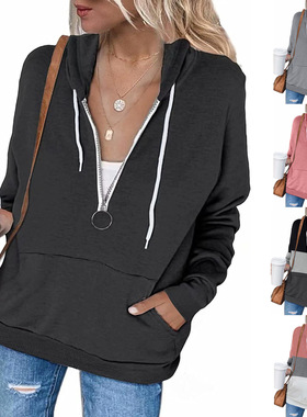 Long sleeve color blocking zipper versatile Sweater Jacket W