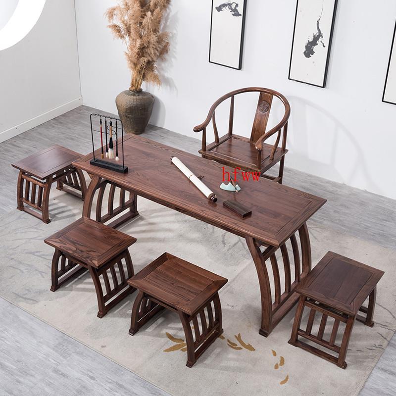 中式培训班学生马鞍课桌榆木书法书画桌实木家用琴桌国学桌小厂家